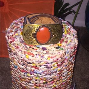 Intricately Designed Belt w/ Orange Stone Buckle